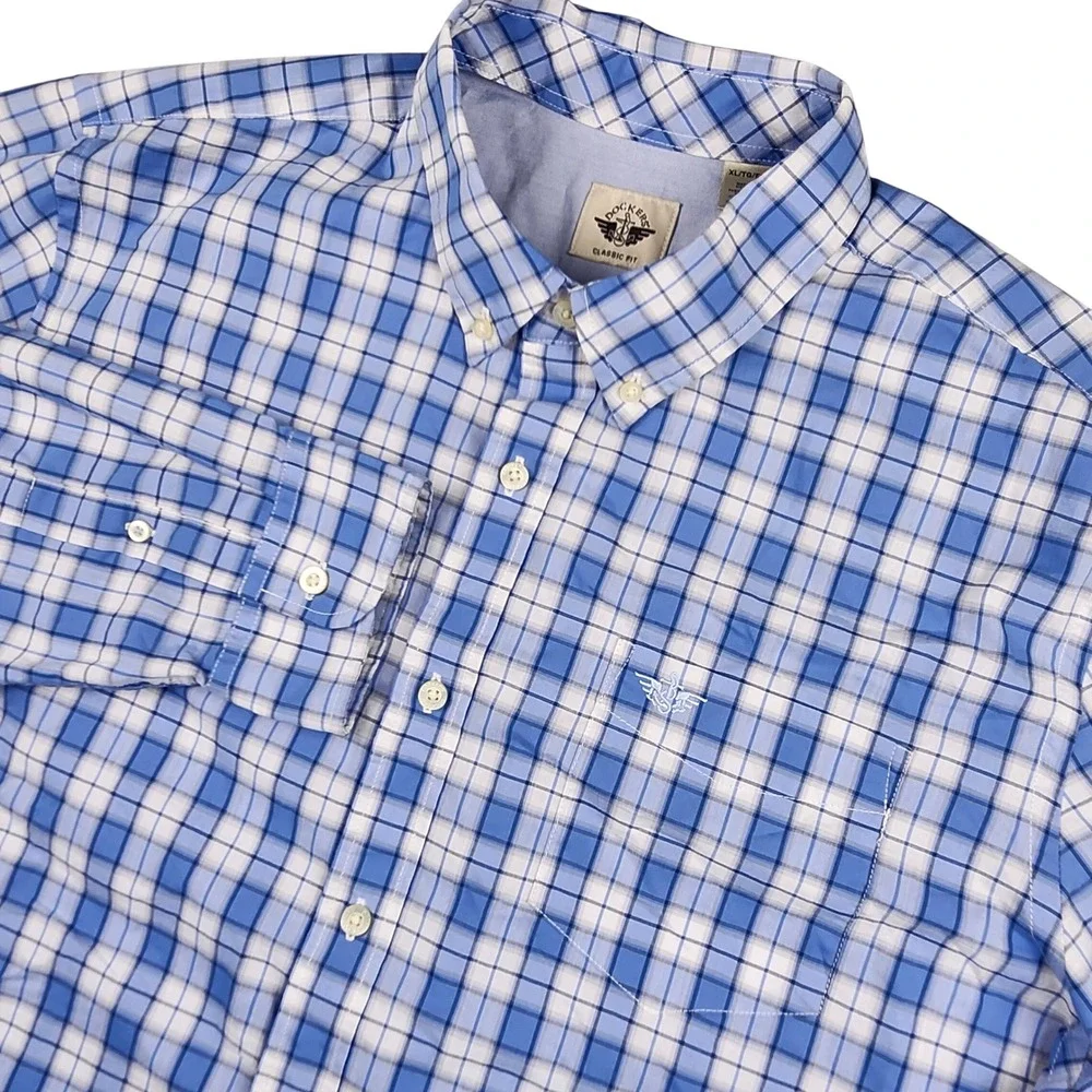 Dockers Button Down Shirt Mens XL Blue Plaid Long Sleeve Classic Fit Preppy